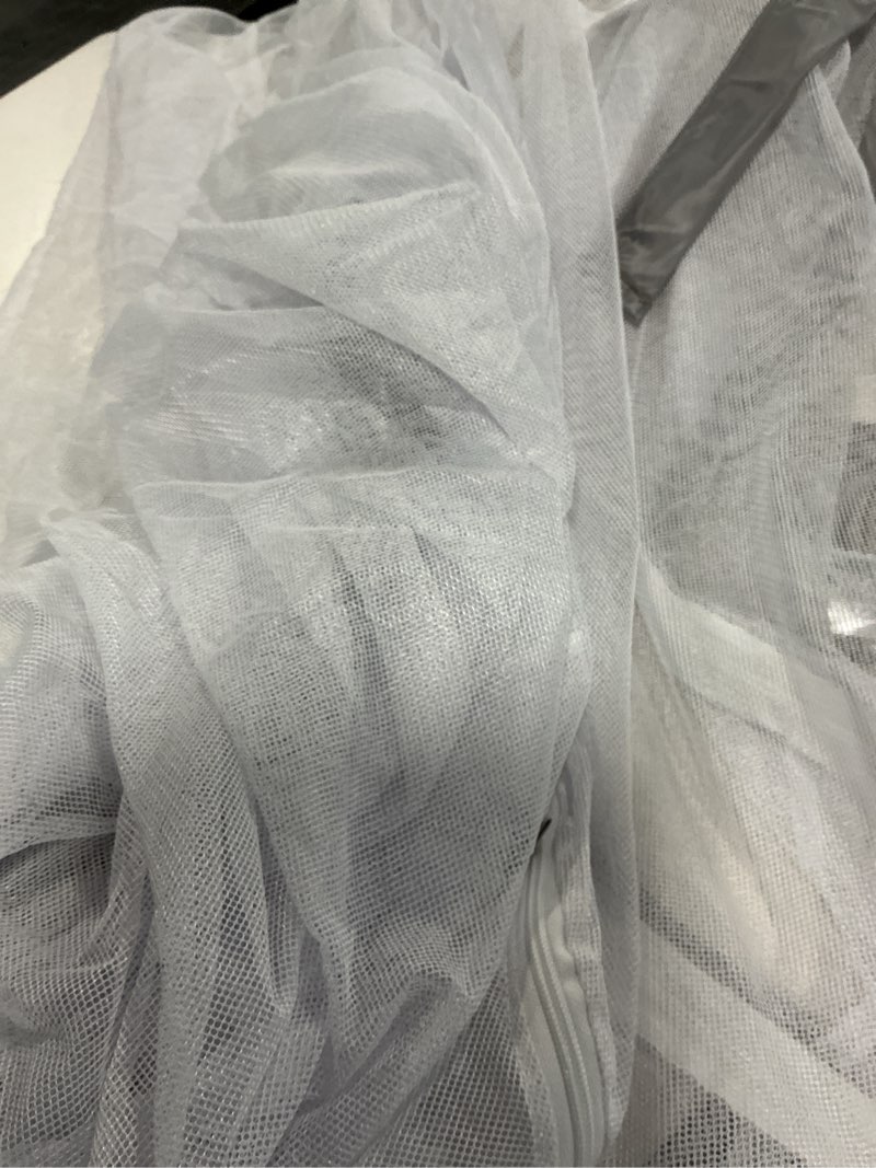 Condition photo showing As Is for crib tent to keep baby from climbing out - mesh crib climbing prevention, pop up baby crib tent, two-way self-locking metal zipper (grey, large) lager gray