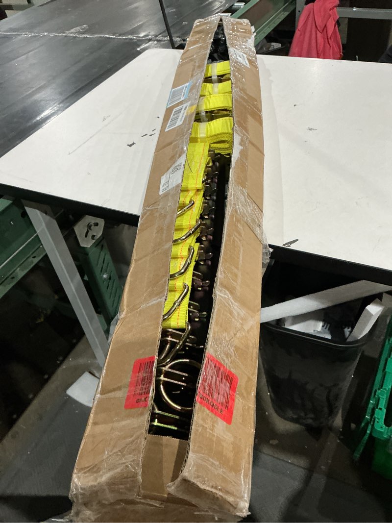 Condition photo showing As Is for elechomes e track tie-down rail kit?22 pcs set etrack kit 6 rails, 2 ratchet straps, 6 rope tie offs, 6 o ring anchors, 2 single slot anchors securing accessories for garages vans trailers motorcycle