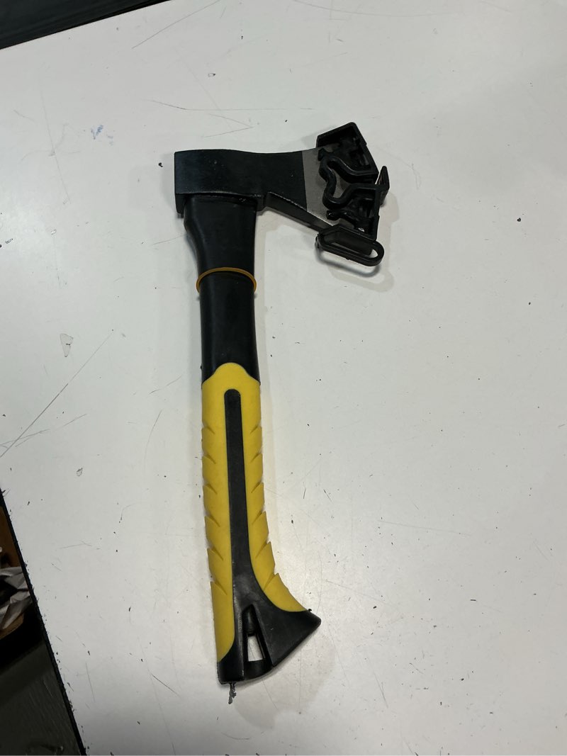Condition photo showing New/Like New for small camping axe, forged steel blade with shock-absorbing handle, outdoor hatchet for camping&kitchen, wood chopping and kindling