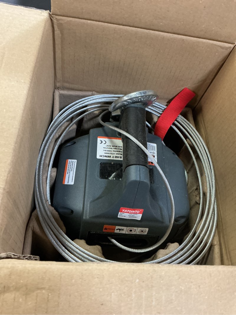 Condition photo showing As Is for yatointo portable drill winch 1000 lb pulling capacity with 40 feet alloy steel wire rope, hand winch for dragging(gray) 1000lbs(grey)