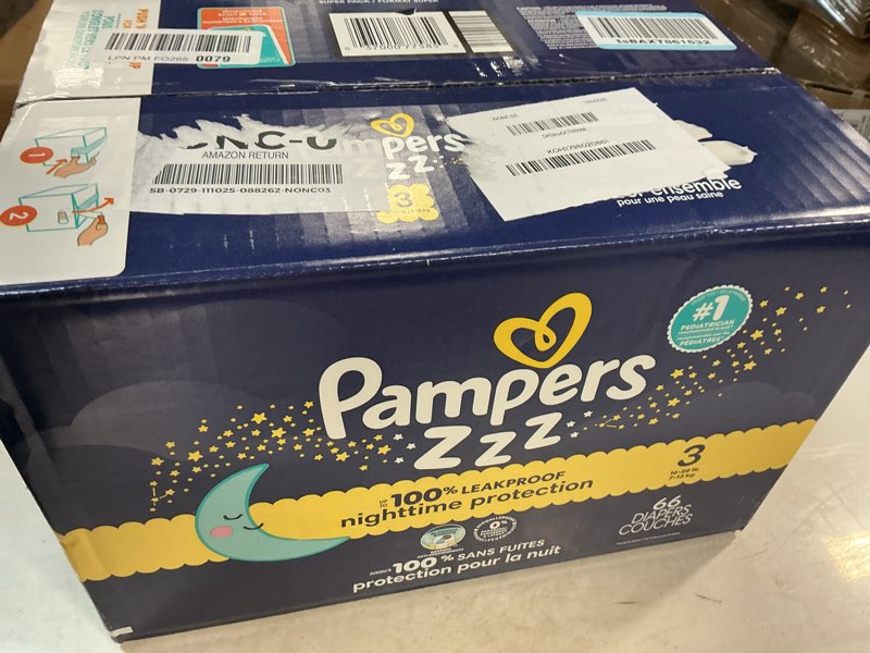 Condition photo showing New/Like New for Pampers ZZZ Overnight Diapers, Size 3 (16-28 lbs), 66 Count, Nighttime Protection Disposable Baby Diaper, Night Time Leak and Skin Protection Size 3 66