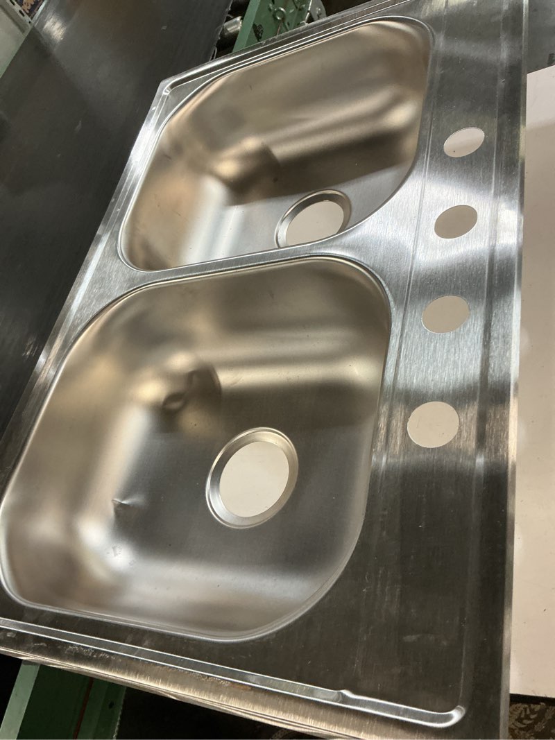 Condition photo showing As Is for elkay dayton drop-in 33-in x 22-in stainless steel double equal bowl 4-hole kitchen sink