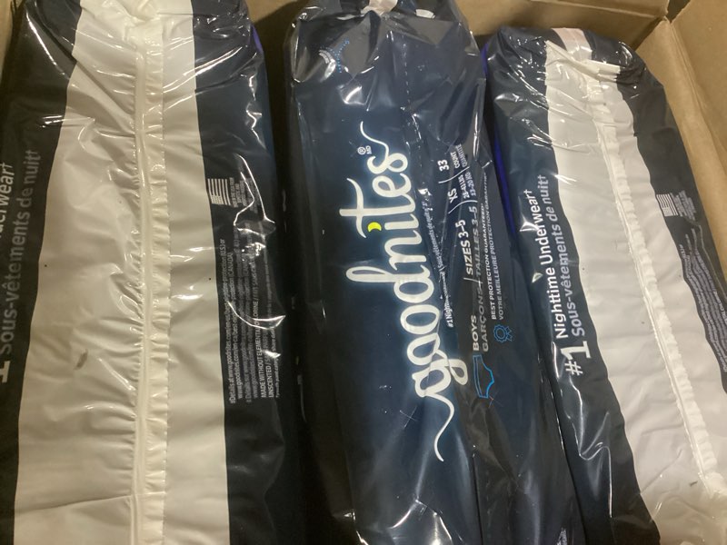 Condition photo showing New/Like New for Goodnites Nighttime Bedwetting Underwear, Boys' XS (28-43 lb.), 99 Ct (3 Packs of 33), Packaging May Vary X-Small 99