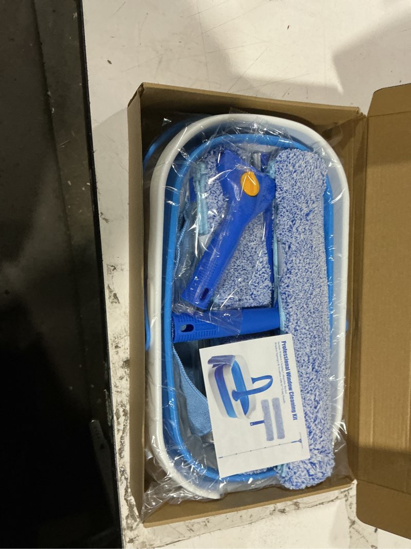 Condition photo showing Good Condition for window cleaning kit with collapsible bucket 3 gallon, 14" window squeegee and 15" scrubber with 61" long handle, professional window washing kit cleaner tool for home outdoor office commercial use