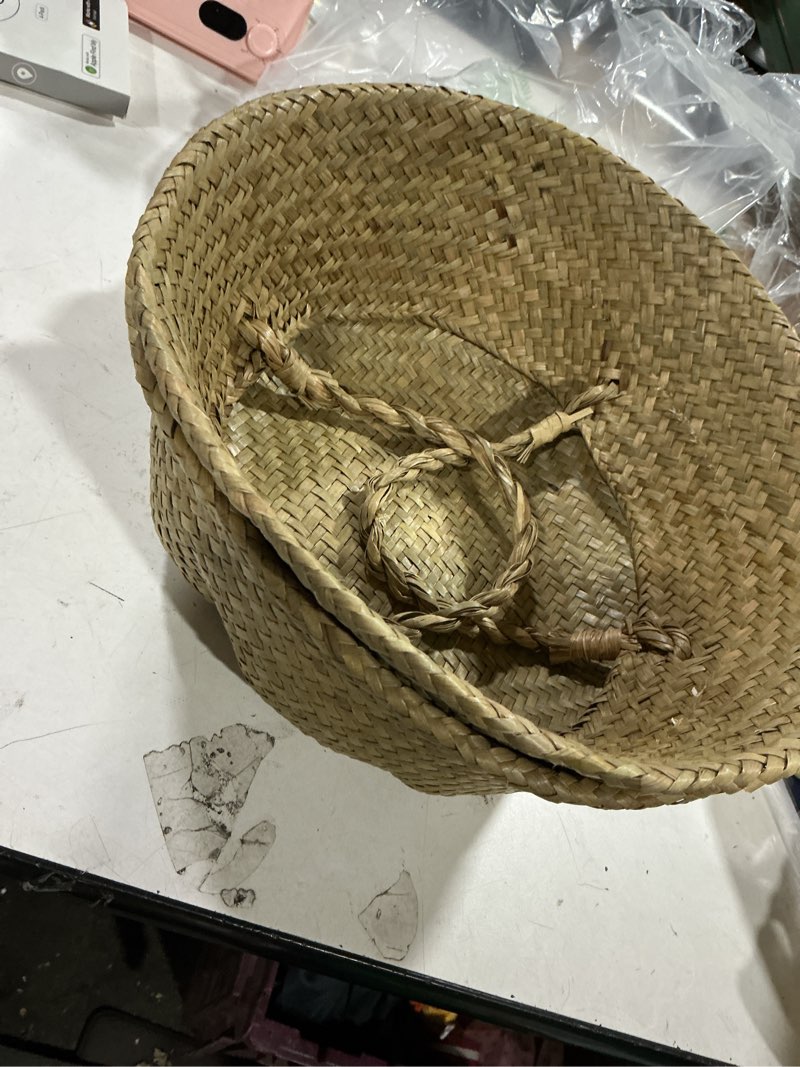 Condition photo showing Good Condition for seagrass belly basket, set of 2 woven plant pot holder handmade home decor for storage plants picnic grocery medium(10.63 x 9.44 inch) m(set of 2)