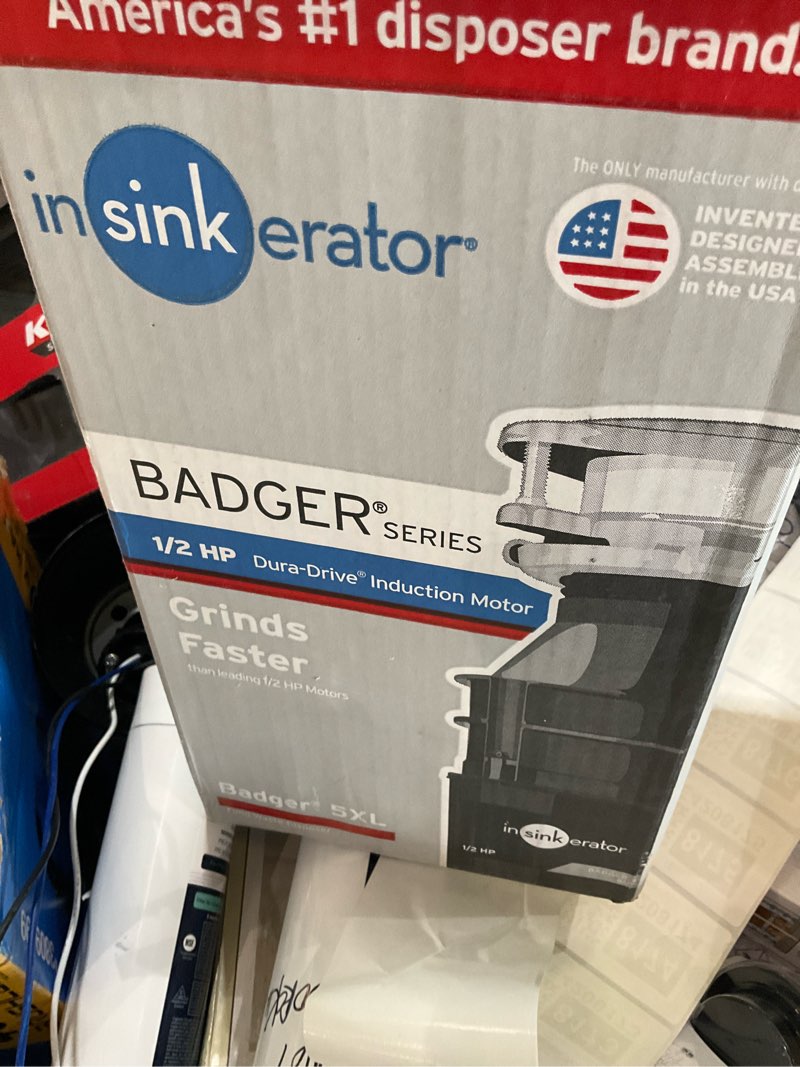 Condition photo showing As Is for insinkerator badger 5xl garbage disposal, 1/2 hp, made in usa, standard series
