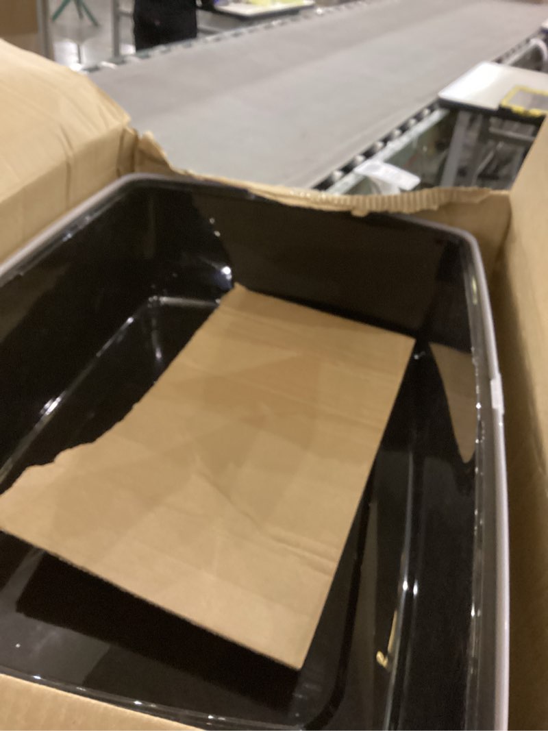 Condition photo showing As Is for IRIS USA XX-Large Cat Litter Box, Open Top Extra Large Litter Box for Big Cats and Multi-Cat Households, High Sided Scatter Shield, Easy to Clean, 30"L x 20"W x 14"H, Black XXL Black