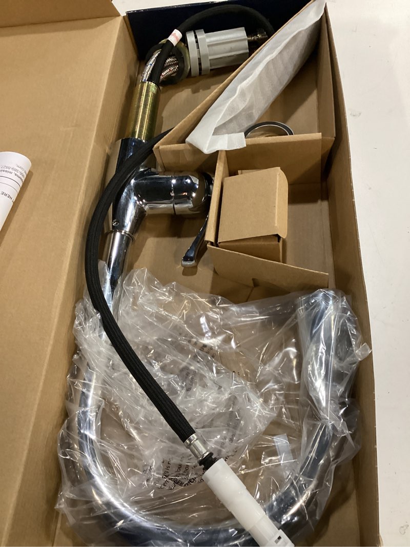 Condition photo showing As Is for Project Source Tucker Chrome 1-Handle Deck-Mount Pull-Down Handle Kitchen Faucet