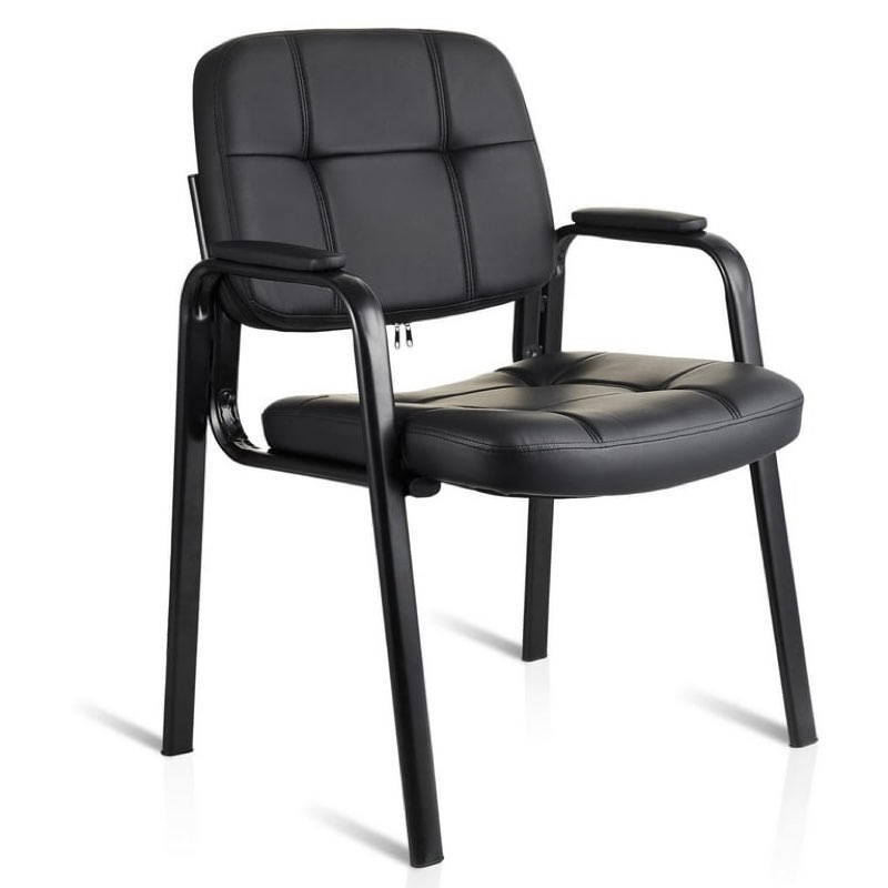 clatina waiting room guest chair with bonded leather padded arm rest for office reception and conference desk black