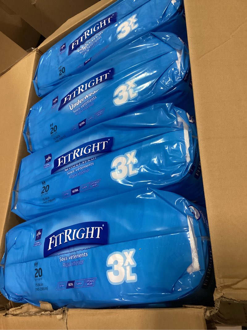 Condition photo showing New/Like New for medline fitright adult incontinence underwear, heavy absorbency, 3x-large, 75"-94" waist (20 count, 4 pack) 3x large (80 count)