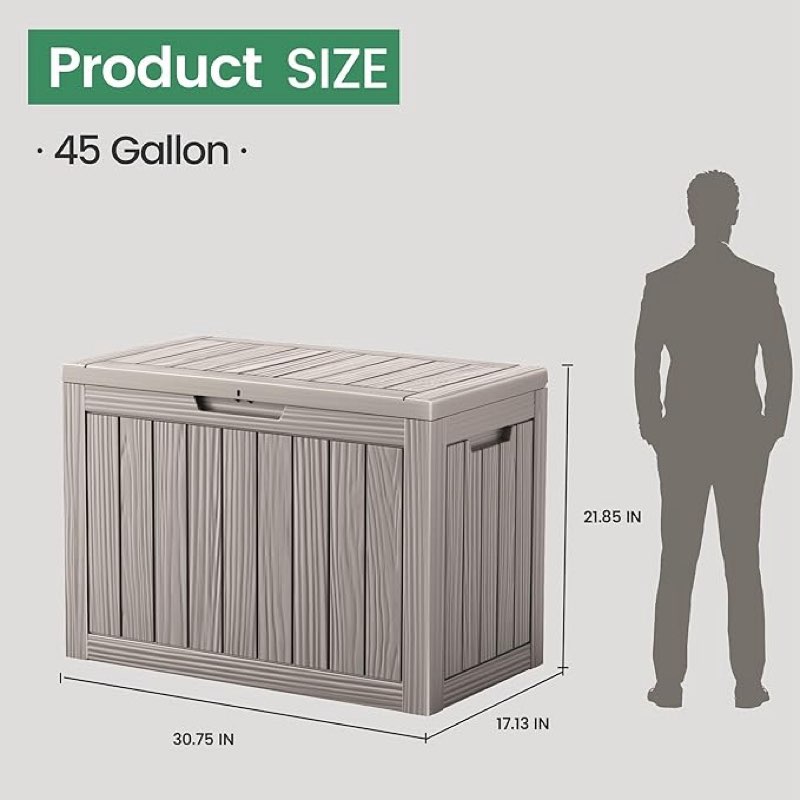 ( incomplete 2/2 )( similar)45 Outdoor Storage Box, Waterproof Resin Deck Box with Side Handles, Lockable Outdoor Bench for Indoor & Outdoor Use, Storage Bin for Patio Cushions, Garden Tools, Package Delivery, Grey