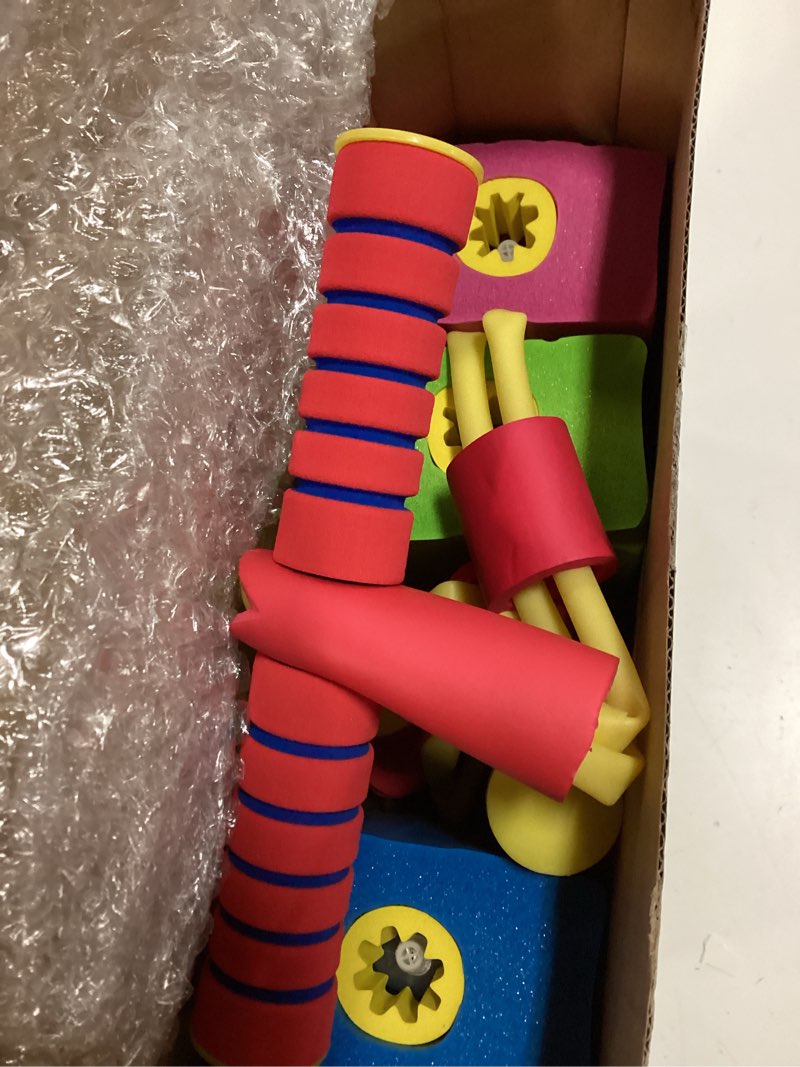 Condition photo showing As Is for jerify 3 pcs pogo stick foam jumper toy foam pogo fun and safe jumping stick for kids ages 3 and up outdoor indoor toys gift for christmas, makes squeaky sounds with each hop, supports up to 250lbs