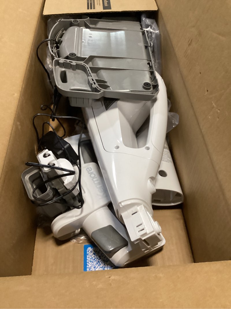 Condition photo showing As Is for Kenmore DS1030 Cordless Stick Vacuum Lightweight Cleaner 2-Speed Power Suction LED Headlight 2-in-1 Handheld for Hardwood Floor, Carpet & Pet Hair, White