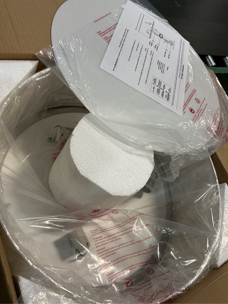 Condition photo showing Good Condition for 18'' flush mount ceiling light modern farmhouse drum ceiling light fixture with linen fabric shade 3-light drum ceiling lighting round semi flush lighting for bedroom hallway living room 18 inch