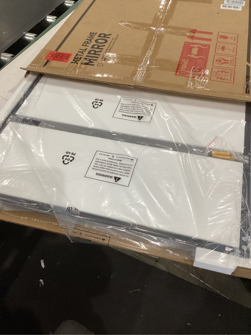 Condition photo showing Good Condition for keonjinn 24 x 36 inch black bathroom mirrors for over sink, beveled rectangle framed mirror for wall, black bathroom vanity mirror, square corner, tempered glass, farmhouse style black 36"l x 24"w