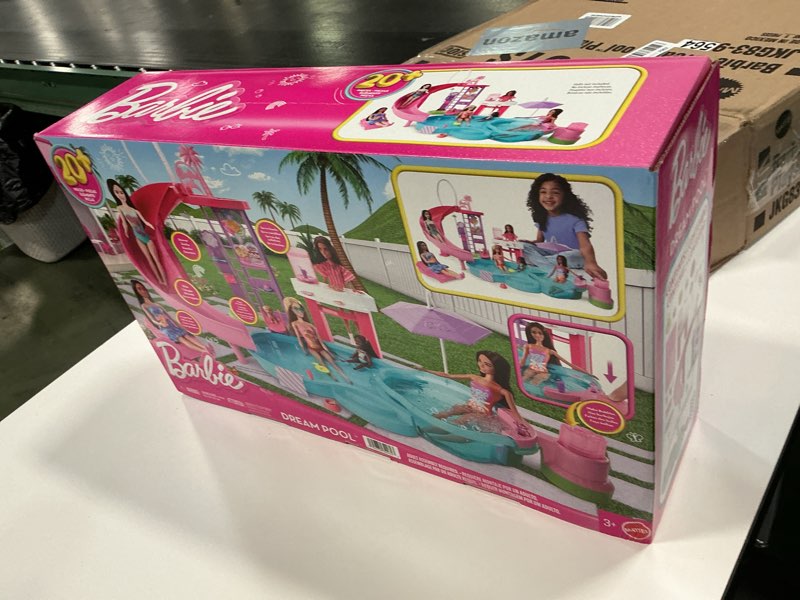 Condition photo showing New/Like New for Barbie Dream Pool Playset with 6 Play Areas, Including Slide & Bubbling Hot Tub, Plus 20+ Accessories Like Pet, Floaties & More