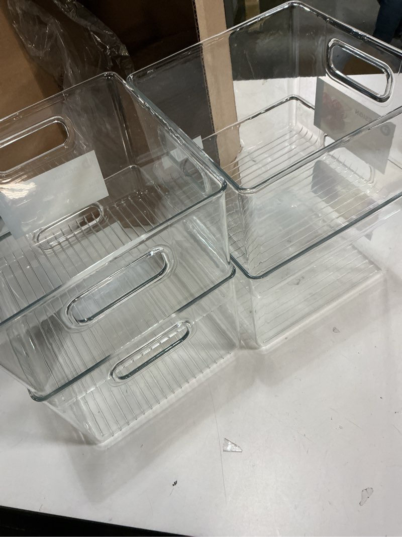Condition photo showing Good Condition for iDesign Plastic Fridge and Pantry Storage Bins, Organizer Container for Kitchen, Bathroom, Office, Craft Room, BPA-Free, 8" x 8" x 6", Set of 4, Clear 8" x 8" x 6", Set of 4 Set of 4