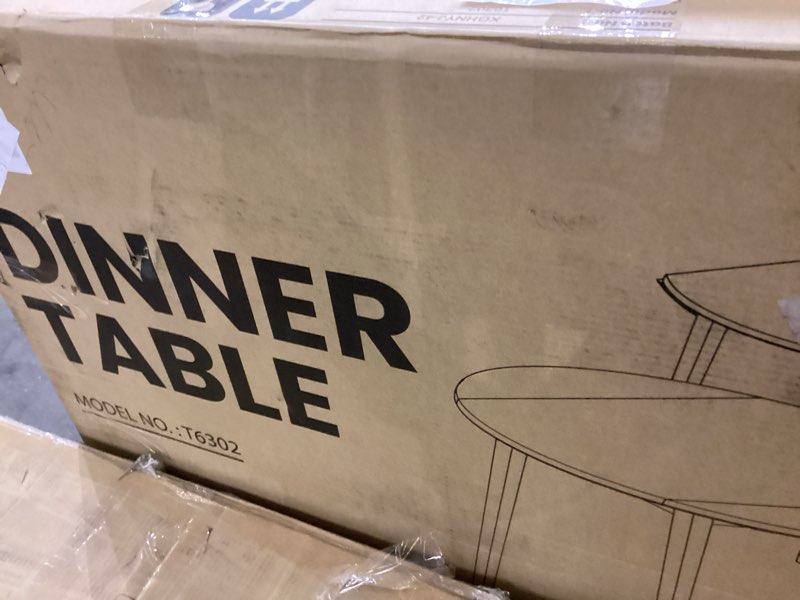 Condition photo showing As Is for COLAMY 3-Piece Extendable Dining Table Set for 2, 36" Kitchen Round Wood Table with 2 Wooden Dining Room Chairs,Light Brown/Light Brown