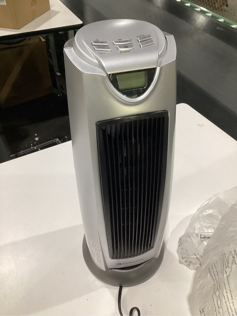 Condition photo showing Good Condition for Comfort Zone Electric Oscillating Ceramic Tower Space Heater, Remote, Backlit Digital Thermostat & Temperature Display, Timer, & Overheat Sensor, Ideal for Home, Bedroom, & Office, 1,500W, CZ499R