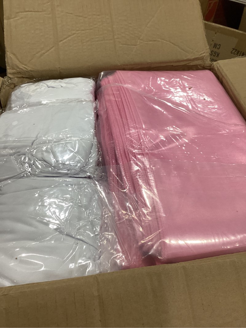 Condition photo showing Good Condition for mepase 100 pcs white chair covers set with 50 stretch spandex chair covers 50 chairs sashes bows universal fitted cover removable washable for wedding party dining banquet(white, pink) pink, white