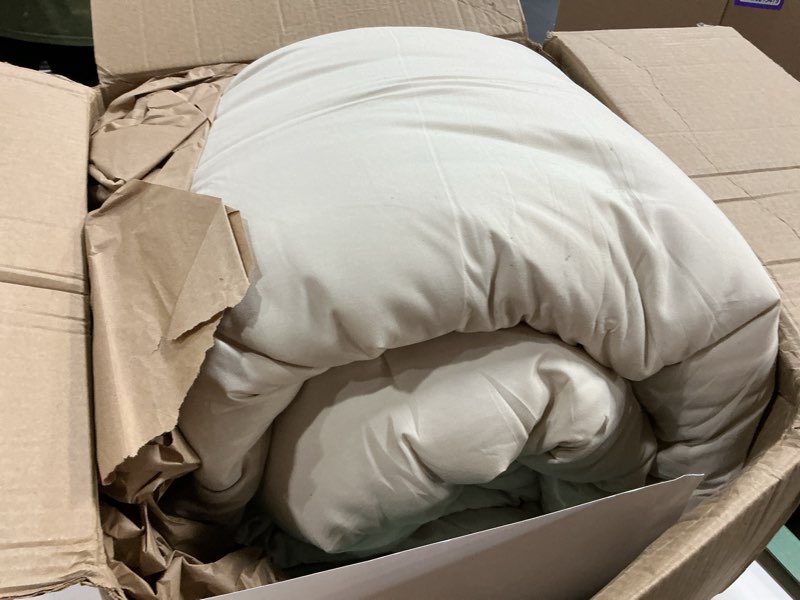 Condition photo showing Good Condition for litanika queen comforter set beige, 3 pieces ruffle lightweight bedding comforter set, fluffy bed set (90x90in comforter, 2 pillowcases) 01 - beige queen (90"x90")