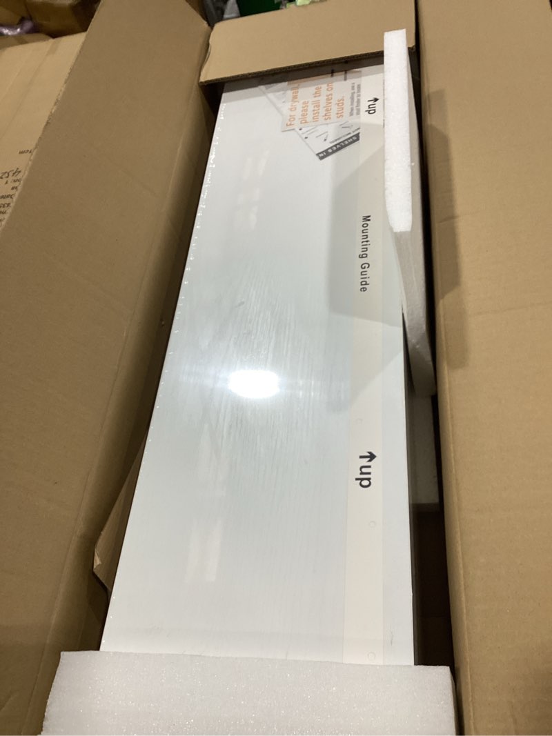 Condition photo showing New/Like New for BAYKA White Floating Shelves for Wall, 36 inches Wall Mounted Rustic Wood Shelves for Bathroom, Bedroom, Living Room, for Book/Storage/Decor?Set of 3? C. White - Modern Minimalist Style 36inches