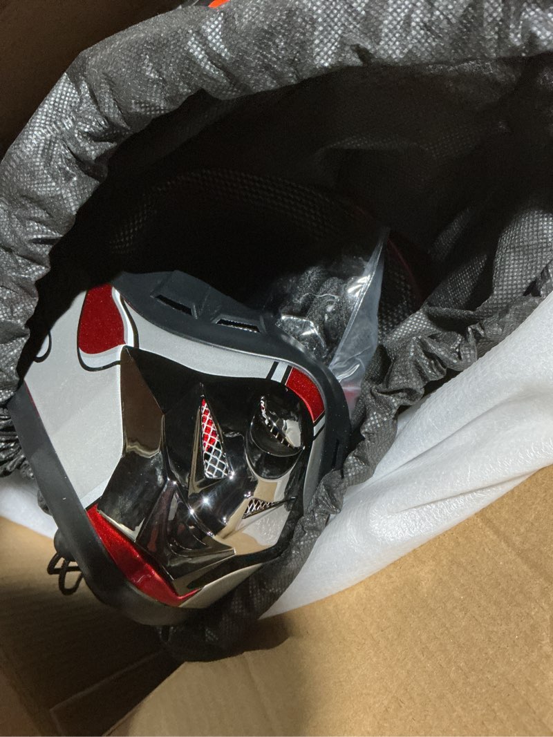 Condition photo showing As Is for adult motocross dirt bike helmet with goggles, gloves & mask dirt bike atv helmet for unisex-adult men women adjustable sun visor dot/fmvss-218 off-road motorcycle helmet utv helmet downhill new red flame medium