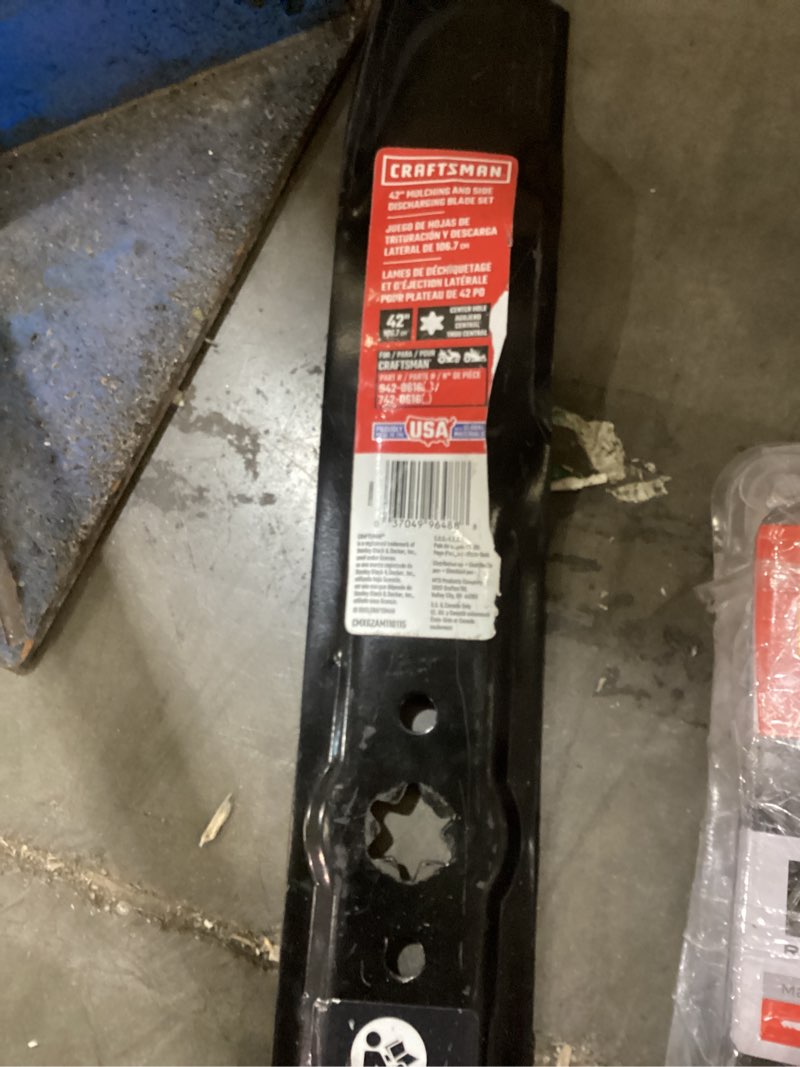 Condition photo showing As Is for craftsman 2-pack 42-in deck mulching mower blades for riding mower/tractors
