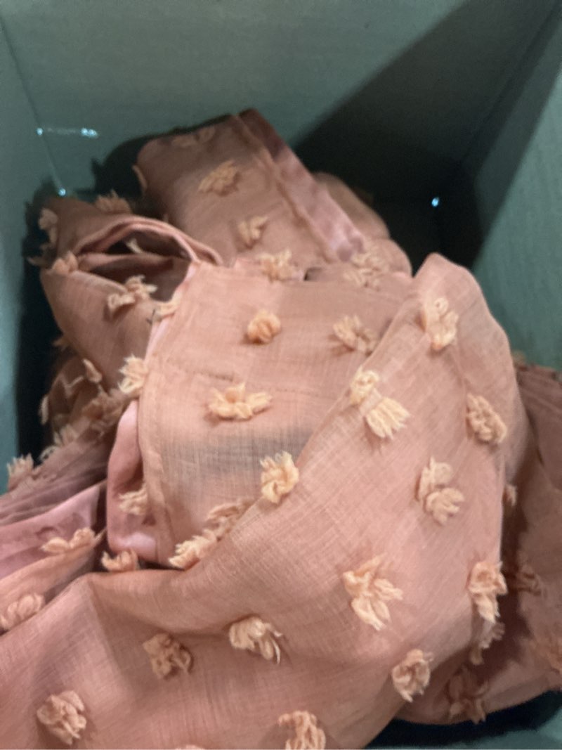 Condition photo showing As Is for Boho Blackout Curtains for Bedroom 84 Inch Length 2 Panels Set,Vintage Farmhouse Terracotta Rust Pom Pom Textured Patterned Double Layer Sheer Overlay Bohemian Western Curtain Drapes for Living Room 50"W x 84"L (Pack of 2) Terracotta