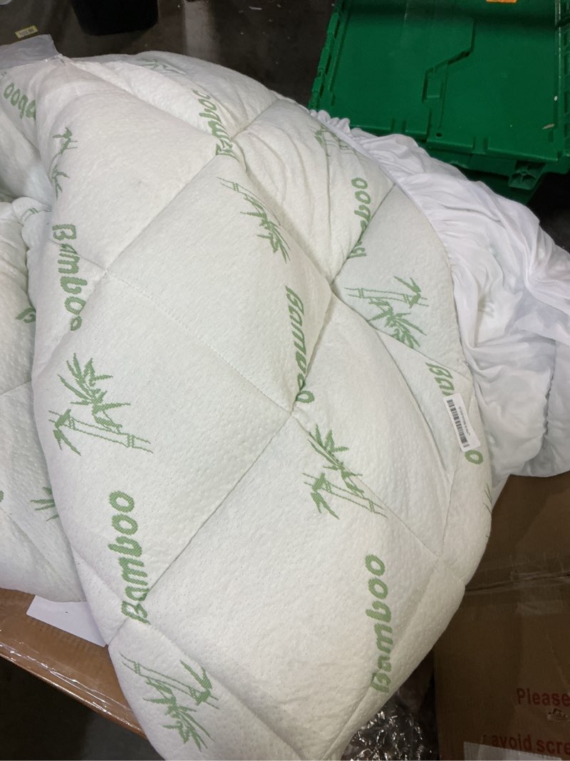 Condition photo showing As Is for ultra soft california king size mattress topper - viscose made from bamboo pillow top mattress pad for back pain relief - naturally cooling for hot sleepers, green green california king