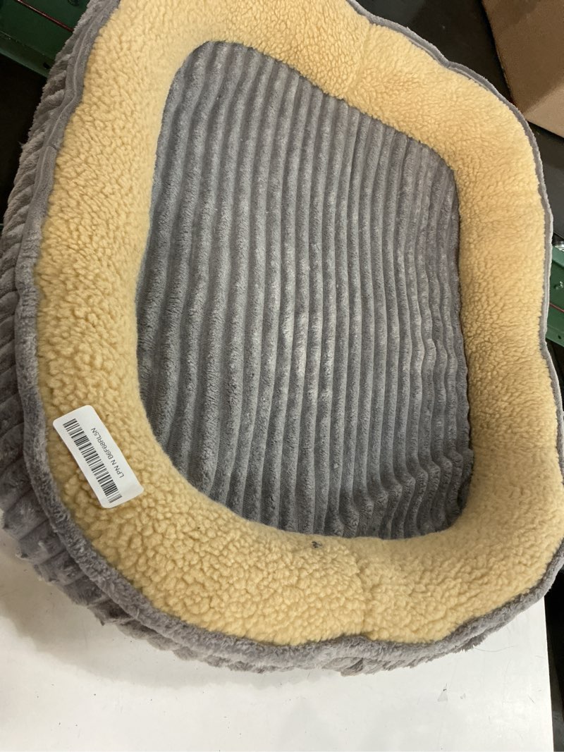 Condition photo showing As Is for orthopedic dog bed for medium dogs breeds, high density egg crate foam dog sofa beds,oval kennel bed, pet couch bed with four sided bolster, removable washable cover& non-slip bottom gray 30"l x 24"w x 6.5"th