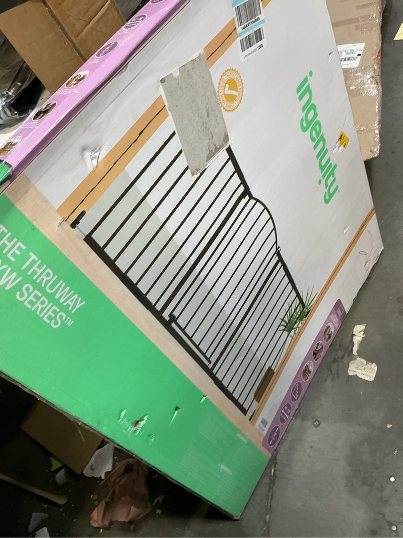 Condition photo showing As Is for Summer Infant Metal Expansion Extra Wide Safety Pet and Baby Gate, 44"-71" Wide, 36” Tall, Hardware Mounted for Dog and Child Safety, Fits Large Opening or Doorway, Auto Close Walk Thru Door - Bronze