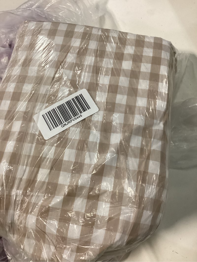 Condition photo showing New/Like New for organic crisp percale gingham duvet cover set, full/queen, cafe