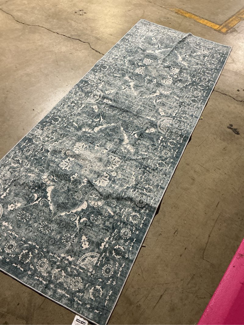 Condition photo showing Good Condition for washable 3x8 runner rug - non-slip vintage runner rug for entryway low-pile medallion long rugs for hallway waterproof traditional runner rug indoor thin rug for kitchen (muted blue) muted blue 3'x8'