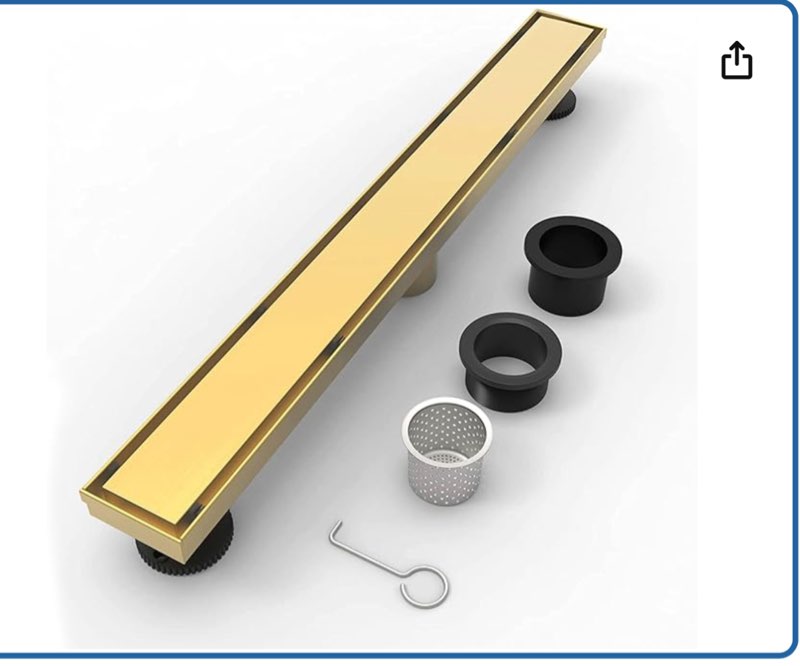 BRUUN 28-inch Gold Brushes Brass Linear Shower Drain with Hair Strainer and Leveling Feet - A 304 Stainless Steel Rectangular and V Shallow profile Super Draining Tool with Removable Tile Insert Grate