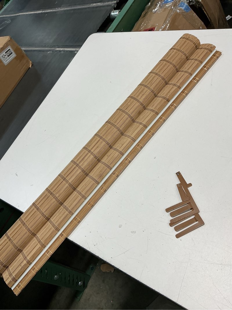 Condition photo showing As Is for LazBlinds No Tools No Drill Bamboo Roller Shades, Cordless Bamboo Blinds, Light Filtering Roll Up Blinds for Windows, French Door, Porch or Patio Privacy Screen, 33'' W x 64'' H, Brown206 Brown206 33'' W x 64'' H