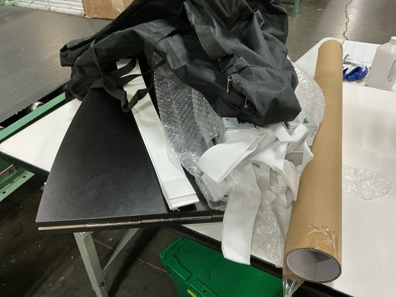 Condition photo showing Good Condition for ( similar) vevor portable tradeshow podium table, 51.18\" x 18.31\" x 37.4\", display exhibition counter stand booth fair with wall, foldable promotion retail bar table pop up podium with storage rack, carrying bag 51.18 inch