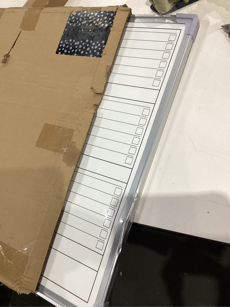 Condition photo showing As Is for lincia magnetic to do list whiteboard for wall 24" x 18" large weekly dry erase board, hanging double-side white board calendar for planning drawing memo home kitchen office(white) white 24"w x 18"h