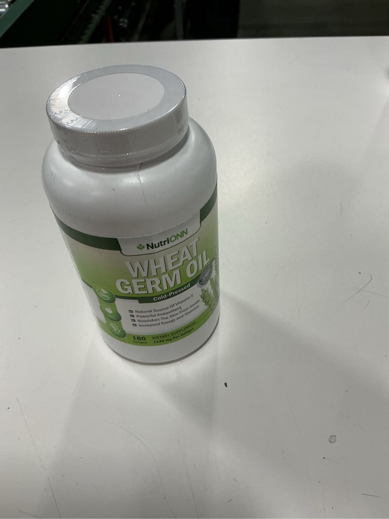 Condition photo showing New/Like New for Wheat Germ Oil – 1130mg – 180 Softgels – Cold-Pressed & Non GMO – Natural Source of Vitamin E – Nourished Skin and Healthy Hair – Heart Health – Powerful Antioxidant – Increased Energy and Stamina ( Exp: 05/2026)
