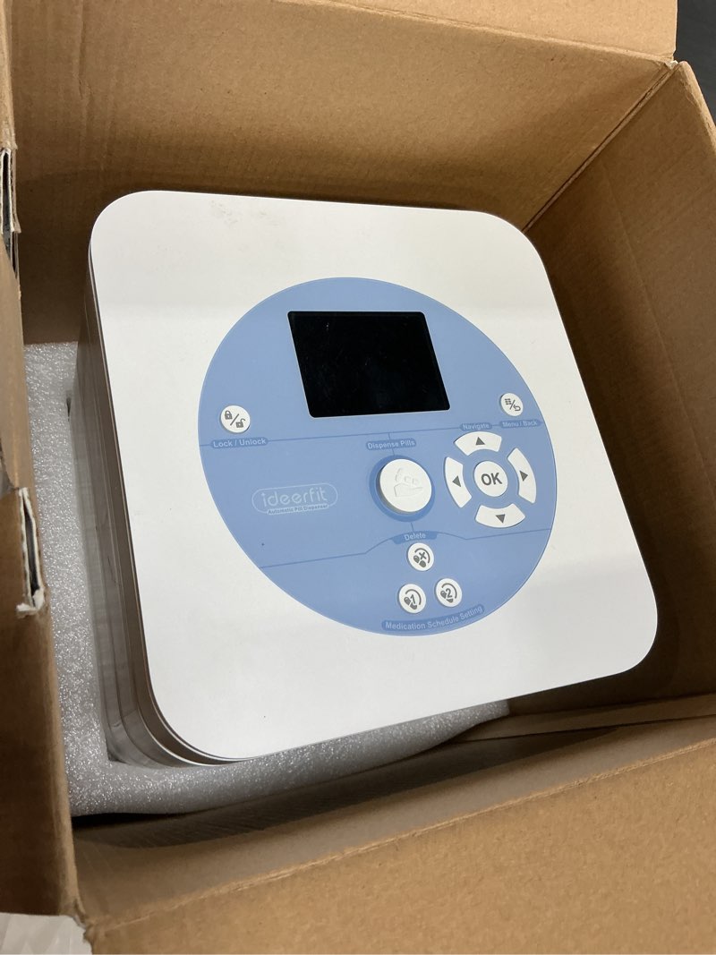 Condition photo showing As Is for 28-day(1x) automatic pill dispenser (expandable tray) – app & on-device setup by family, lcd display, digital lock, sound & light alerts- safe medication organizer for dementia seniors(2-tray, white) automatic pill dispenser-2-tray