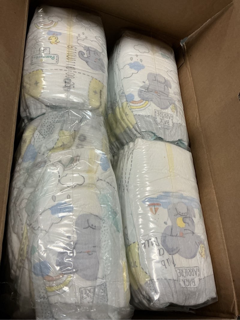 Condition photo showing As Is for pampers swaddlers diapers, size 2 (10-22 lbs), 84 count, absorbent, keeps baby dry and comfortable, skin safe disposable baby diaper (packaging may vary) size 2 84