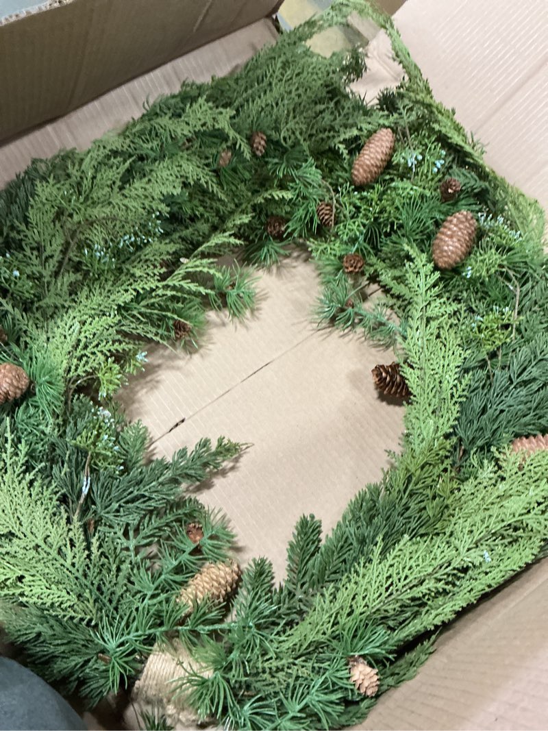 Condition photo showing New/Like New for Raz 30" Real Feel Oval Cedar and Pinecone Christmas Wreath W4011591