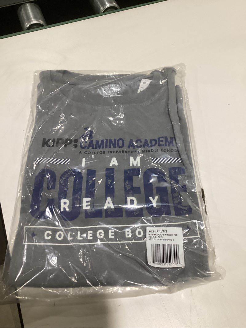 KIPP Texas Boys' Short Sleeve Basic Crew Neck Graphic Tee Shirt School, Grey (Camino Academy), Large