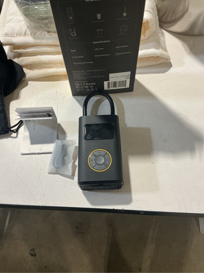 Condition photo showing As Is for fanttik x9 pro portable tire inflator, 5 piece as is missing parts
