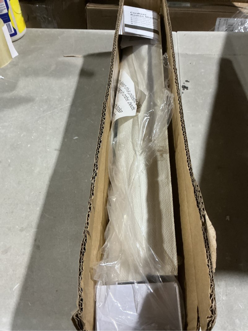 Condition photo showing As Is for lazblinds cordless roman shades for windows, light filtering thermal insulated window blinds, lightweight fabric blinds for indoor windows, 21" w x 60" h, off white light filtering - off-white 21" w x 60" h