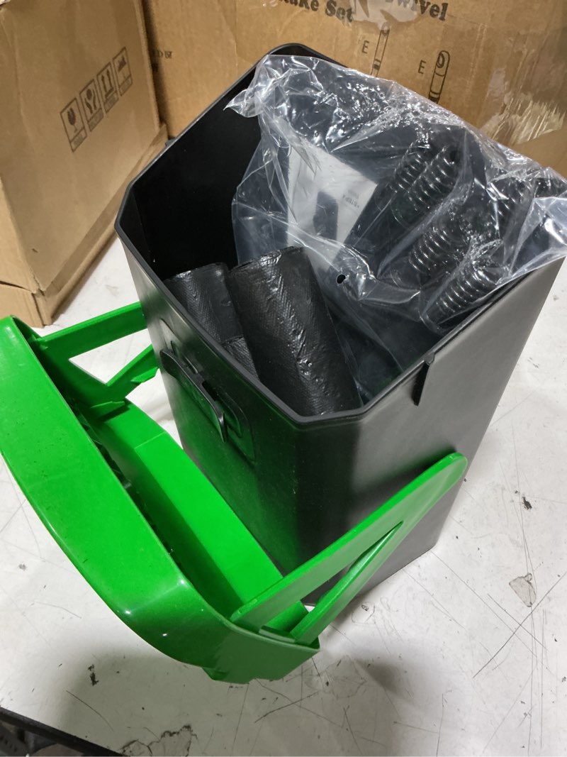 Condition photo showing New/Like New for fusbunty pooper scooper swivel bin & rake with 100 waste bags, dog pooper scooper with bag attachment for large medium small dogs, poop scooper with lid for lawn yard dog kennel green