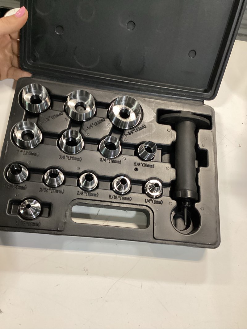 Condition photo showing Good Condition for neiko 02604a hole punch set | sae & metric, 3/16” – 1-3/8” & 5 – 35mm | 14 piece sharp hollow hole punch kit, gasket cutting puncher, foam cutter, & leather hole punches | 6” interchangeable hole punch 14 piece set
