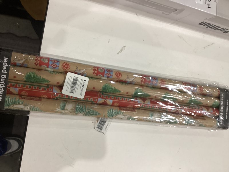 RUSPEPA Christmas Kraft Wrapping Paper - Polar Bear, Reindeer and Christmas Tree Design - 4 Rolls - 