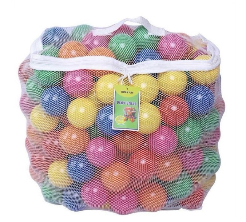 click n' play ball pit balls pack of 100, crush proof plastic, phthalate free & pba free - 6 bright colors in reusable and durable storage mesh bag with zipper

