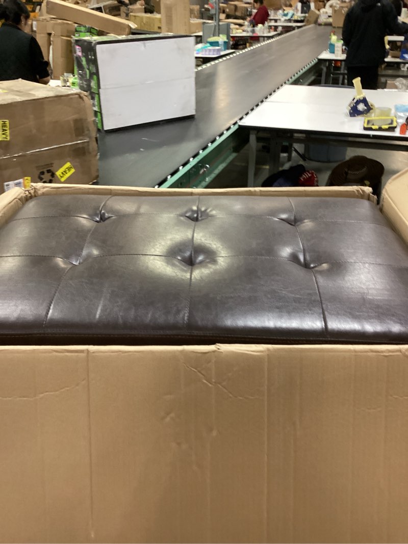 30 Inch Large Square Storage Ottoman Coffee Table, Oversized Square Ottoman with Storage, Tufted Upholstered Coffee Tables for Living Room (Leather, Brown)